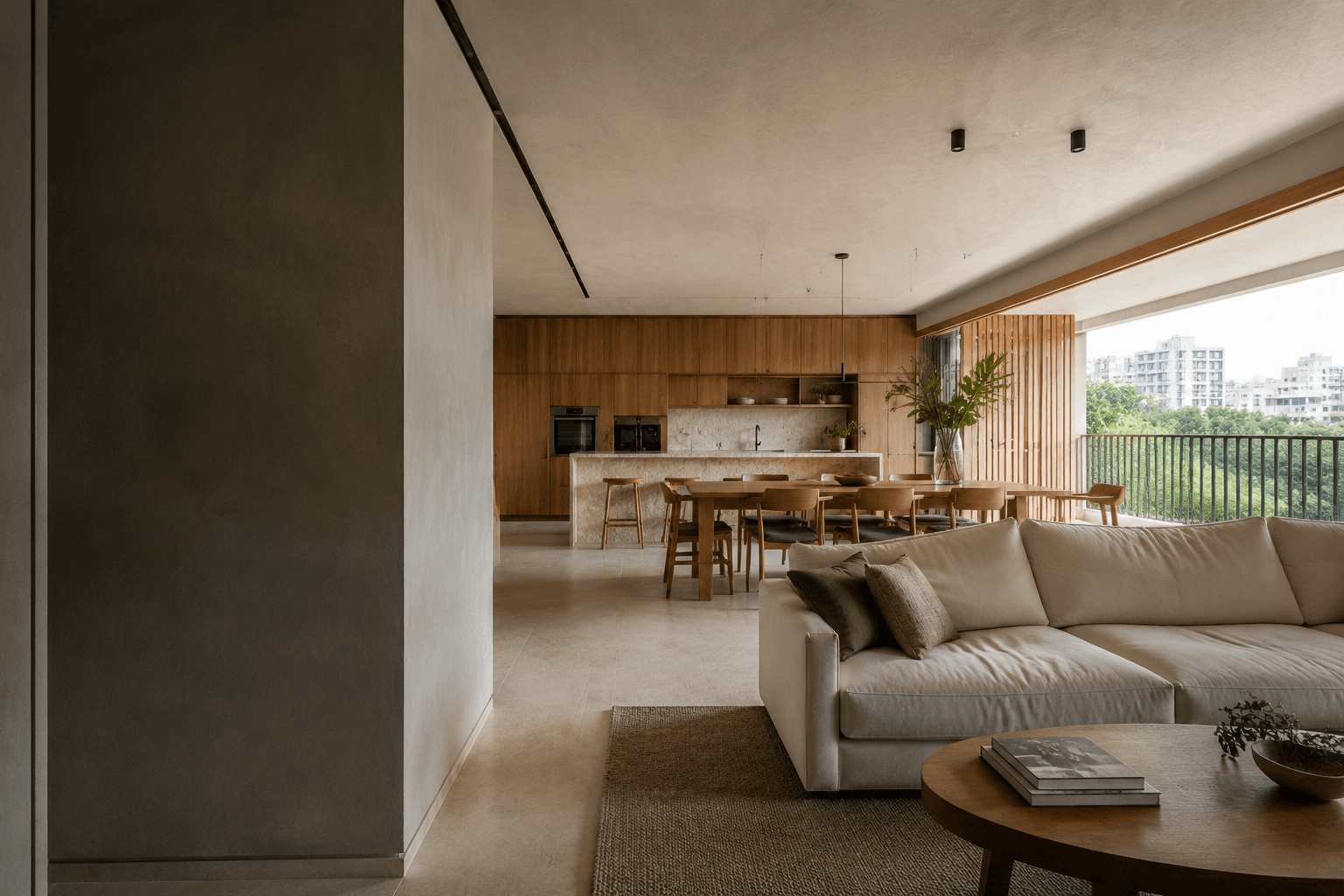 Sala integrada de apartamento contemporâneo em Pinheiros